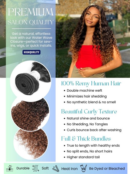 Anmetan 12A Ombre Human Hair Bundles Water Wave, Chestnut Ombre Brown 100% Remy Human Hair Curly Single Bundle Wet and Wavy Thick 3 Tone Colored #T1B/2/30 Dark Roots Keep Soft After Washes 12 Inch
