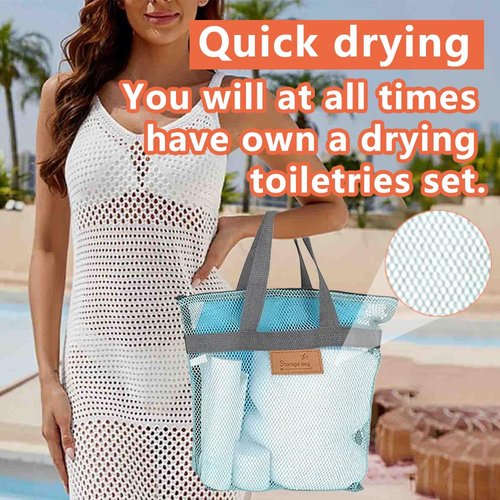 Rotema Mesh Shower Bag with Zipper, 11.8x9.8Inches Small Pool Shower Bag, Men Women Gym Toiletry Essentials, Blue
