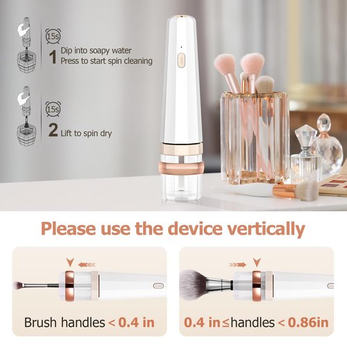 Portable Electric Makeup Brush Cleaner Machine with Foldable Silicone Cleaning Bowl - Quick 30-Second Deep Clean, Instant Drying, Compatible with Handle Diameters Under 0.86 Inches of Beauty Brushes