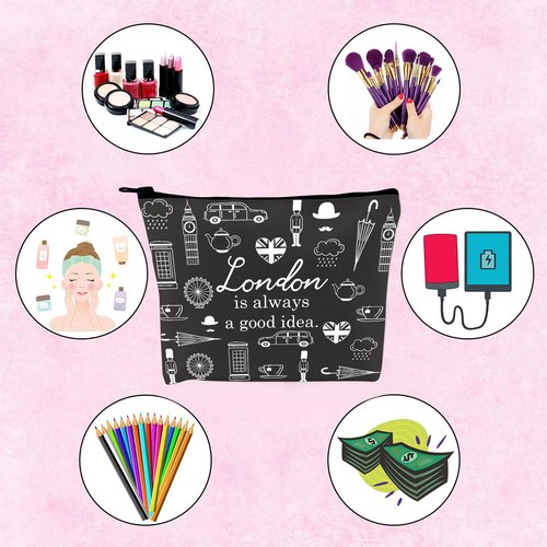 TSOTMO London Travel Gift London City Skyline London Is Always A Good Idea Zipper Pouch Makeup Bag (BLK-London)
