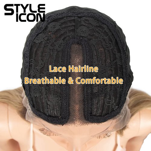 Style Icon 28" Lace Front Wigs Middle Part Lace Wig Long Straight Wig Synthetic Ombre BlondeWig(UPG Lace Wig, SOP22613)