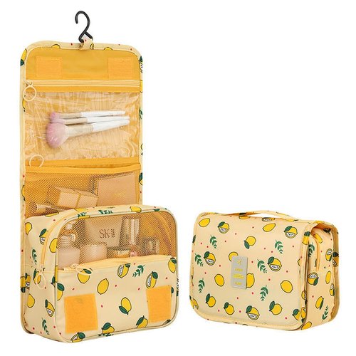 SxoSyo Premium Toiletry Bag for Women Hanging Makeup Organizer Travel Bag for Toiletries Cosmetic Bags Waterproof Shower Bathroom Bag with Hook (Yellow lemon)