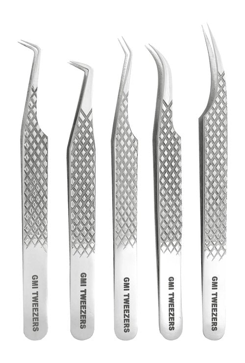 GMI Lash Tweezers - Set of 5 Eyelash Tweezers - Stainless Steel Eyelash Extension Tweezers - Multipurpose Lash Tweezers for Eyelash Extensions for Individual., T1122