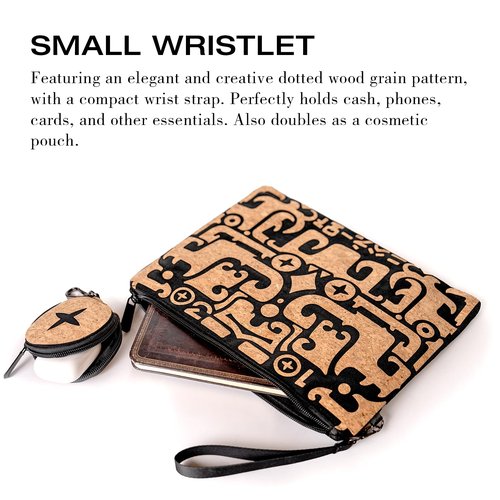 daaiurbags Wristlet Pouch Set 2-Piece for Women,Natural Cork Clutch Handbag Purse Wallet,Makeup Cosmetic Bag with Zipper for Travel,Commute,Gift