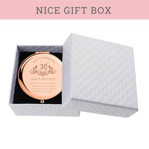 30th Birthday Gift for Women Stainless Steel Portable Compact Makeup Mirror with Gift Box Behind You All Your Memories Unique Gifts Ideas Engraved Compact Cosmetic Mirror for Friend Coworker Rose Gold