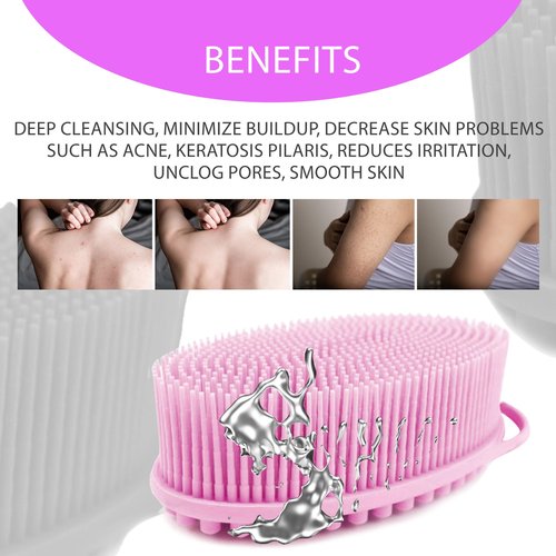 Avilana Silver-Infused Pink and Lavender Silicone Body Scrubber Bundle - Delightful and Serene Dual-Tone Set