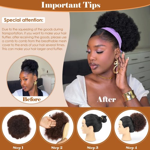 Fullart Afro Puff Drawstring Ponytail, #33 Dark Auburn 100% Remy Human Hair