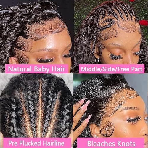30 Inch Deep Wave Lace Front Wigs Human Hair Pre Plucked 13x6 HD Lace Front Curly Wigs Human Hair 200% Density Glueless Frontal Wigs Curly Wig for Women Natural Black