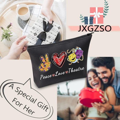 JXGZSO Peace Love Theatre Makeup Bag Comedy Tragedy Mask Cosmetic Bag Theatre Lover Gift Drama Theatre Gift (Peace Love Theatre Black)