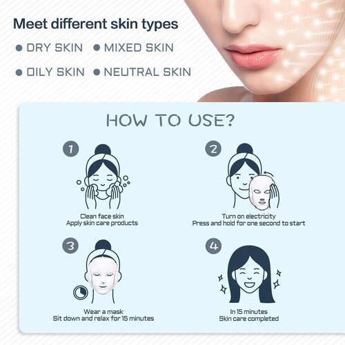 HXDZFX LED FACIAL LIGHT THERAPY MASK-Led Face Mask Light Therapy, 7 Led Light Therapy Facial Skin Care Mask - Blue & Red Light for Acne Photon Mask - Skin Care Mask for Face and Neck.White