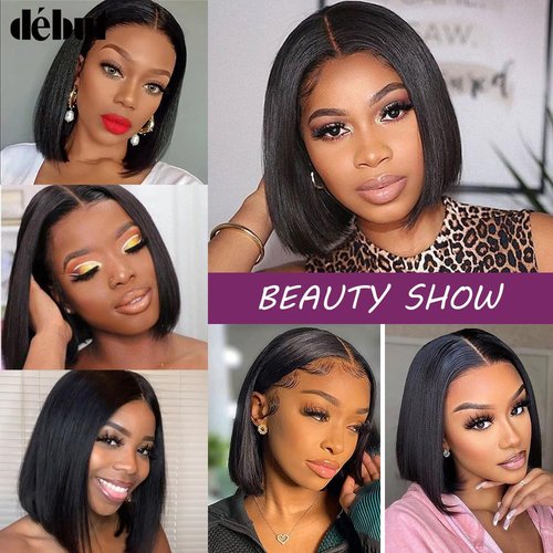 DÉBUT Bob Wig Lace Front Wigs Human Hair Short Bob 10 Inches Middle Part Wigs Brazilian Virgin Straight Hair Natural Color 13x4x1 T Part Wigs for Black Women