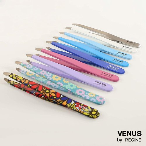 Venus by Regine Slant Tweezers - Handmade Precision Tool for Women & Men, 25-Degree Angle for Shaping Eyebrows & Grooming Facial Contours, Suitable for Eyebrow & Facial Hair Removal (Large Flowers)