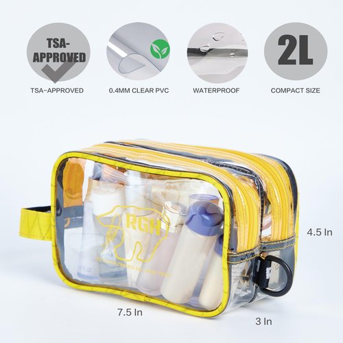 Rough Enough Clear TSA Approved Toiletry Bag for Men Women Travel Cosmetic Organizer with Dry Wet 2 Compartments Yellow