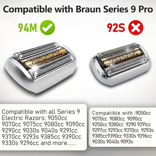 S9 94M Shaver Head for Braun Series 9 & Series 9 Pro, Replacement Foil & Cutter Blade for Braun Electric Razor 9290cc, 9291cc, 9370cc, 9376cc, 9293s, 9260s, 9295cc, 9385cc ect and More