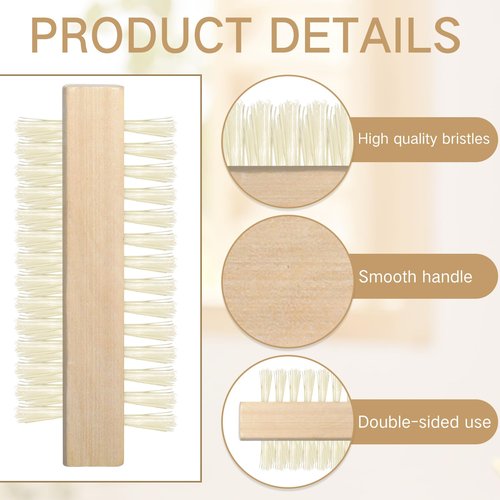 Patelai 24 Pack Wooden Nail Brush Two-sided Hand Fingernail Brush Non-slip Wood Heavy Duty Stiff Nail Scrubber for Nails and Toes Cleaning, Hand Scrub Brushes for Travel