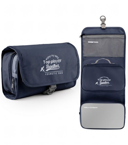 Piegricdiat Hanging toiletry bag for men - large functional hanging travel toiletry bag with detachable wet/dry compartments. mens hanging toiletry travel bag (dark blue)