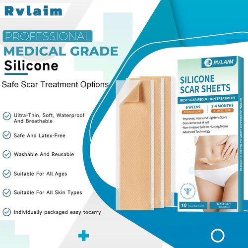 Silicone Scar Sheets, Silicone Scar Tape(5.7" x 1.57"10 Pcs) Silicone Scar Strips, Professional Scar Removal Sheets for Surgical Scars, Keloid, C-Section, Burn et