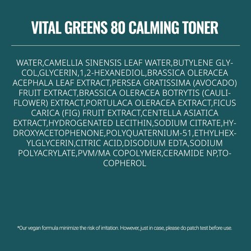 ASNO Vital Greens Calming Toner 300ml - Genderless Vegan Soothing Care for Acne, Pimple, Redness, Sensitive Skin, Superfood 80% + Ceramide, Hydrating Daily Facial Toner, Korean Skin Care