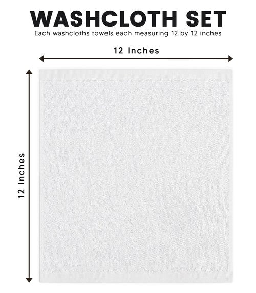 YRALY Cotton Washcloths Set - Premium Quality Face Cloths, 100% Cotton Ring Spun, Soft & Absorbent Towels for Body (50 Pack, White)
