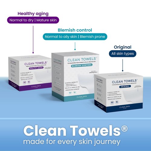 Clean Skin Club Luxe Bamboo container with Cover, includes 50 Clean Towels® XL Original disposable face towels