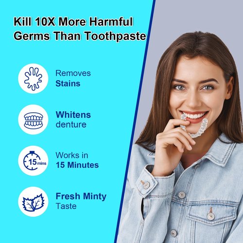 MySmile Retainer Cleaner with 120 Denture Cleaning Tablets, Quickly Remove Odors, Discoloration Stains & Plaque from Aligner, Mouth Guard, Night Guard and More Dental Appliances (Mint Flavor)