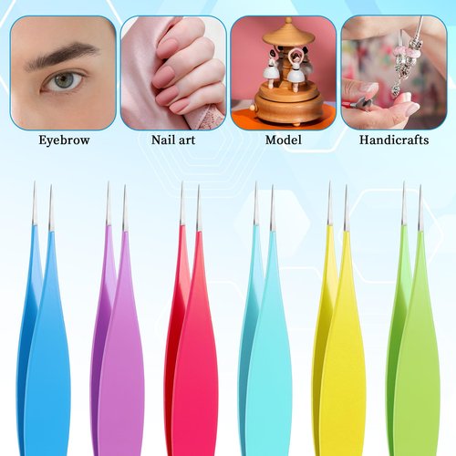 JJUNW 6Pcs Ingrown Hair Tweezers, Needle Nose Tweezers, Pointed Tip Splinter Out, Eyebrow Tweezers for Women Facial Hair Blackhead Remover