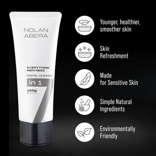 ABERA Nolan Daily Facial Cleanser for Men - Oil Control & Deep Cleansing, 3.53oz