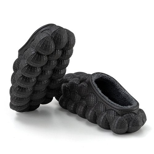 Jaeynow Massage Bubble Slides Women,Funny Lychee Spa Slippers for Men Indoor and Outdoor Non-Slip Bath Shower Shoes Bedroom House Gym Basketball Slides Sandals(Fuzzy Black 39/40)