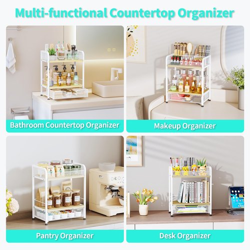 HapiRm Makeup Organizer Countertop with Drawer - Large Capacity Vanity Organizer with Dividers, Bathroom and Bedroom Desk Cosmetic Display Case for Storage Skincare, Makeup Brush, Dresser, Perfume