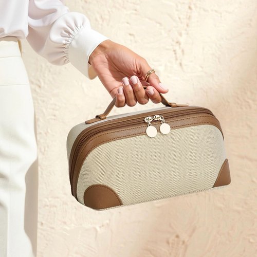 mibasies Flat Lay Travel Makeup Bag for Women, Dual-Zipper Cosmetic Bag, Large Capacity Toiletry Bag with Handle