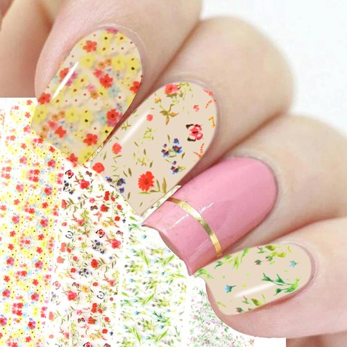 DANNEASY 10 Roll Flower Nail Foil Holographic Nail Foils Starry Sky Transfer Foil Sheets 3D Leaf Daisy Nail Stickers Decal Nail Art Foil for Women DIY Manicure Decoration