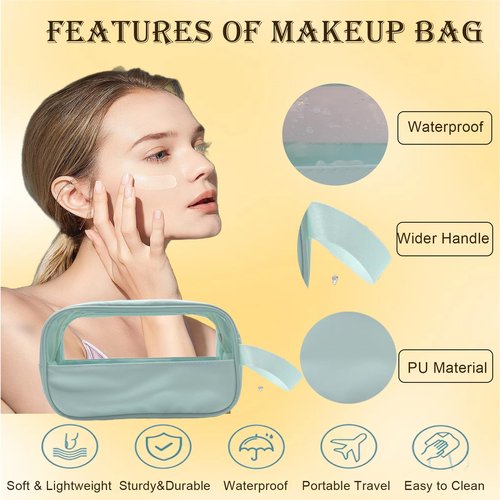 HUTUYIYI Clear Makeup Bag, Portable Travel Toiletry Cosmetic Bag Case for Women, TSA Approved Transparent PVC Waterproof Clear Pouch for Travel Essentials for Women - Sea Green