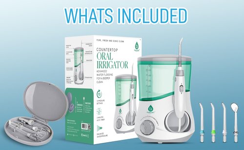 Pursonic OI-200 Professional Water Flosser for Teeth with 3 Nozzles - Bonus Tongue Scraper Multiple Pressure Settings - Electric Flosser Timer and Plaque Removal for Gum Health