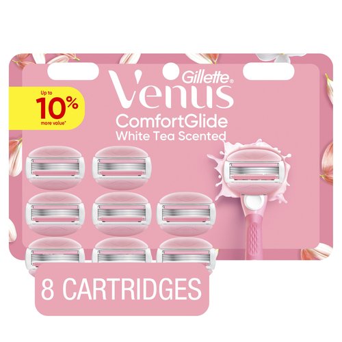 Venus ComfortGlide White Tea Women's Razor Blades, with Built-in Shave Gel Bars, 8 Razor Blade Refills