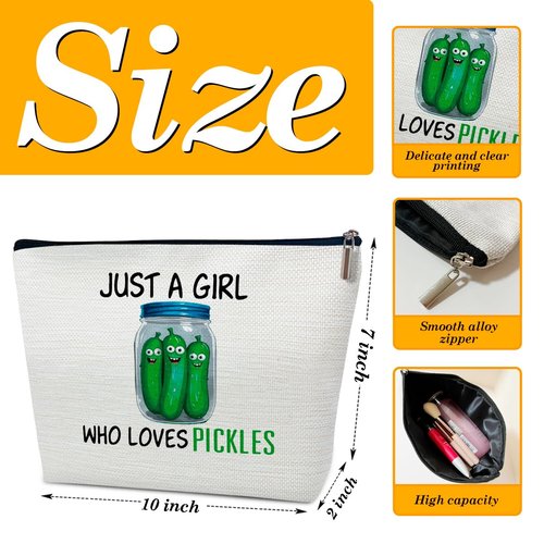 Ythuil Pickles Makeup Bag, Pickle Lovers Gifts Cosmetic Bag for Purse, Gifts for Besties Best Friends Lovers, Just A Girl Who Loves Pickles