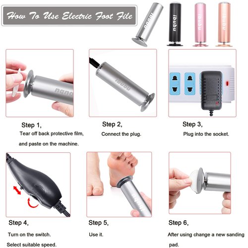 ibubu Electric Feet Callus Remover Silver & 3 Items Replaceable Sandpaper(80/100/180 Grit)