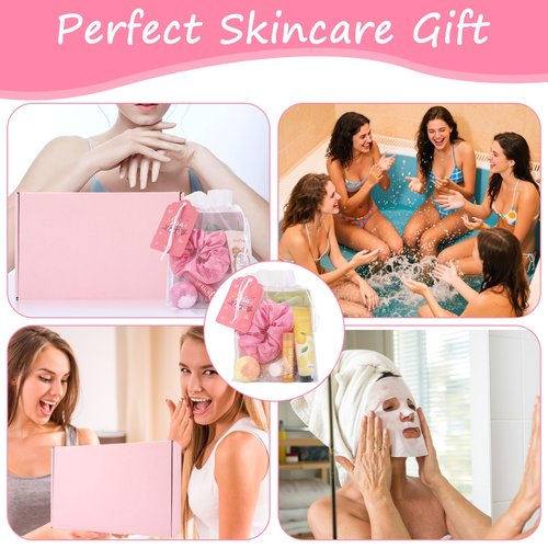 Jutqut 60PCS Spa Party Supplies for Girls, Include Facial Masks, Lip Mask, Under Eye Patches, Lip Balm, Foot Bath Bombs, Hand Cream, Compressed Towel, Hair Band, Sleepover Party Supplies for Girls