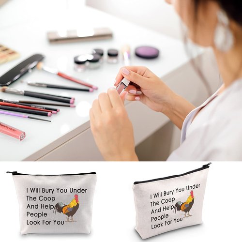 BLUPARK Funny Chicken Gift Chicken Lover Makeup Bag I Will Bury You Under The Coop Cosmetic Bag for Chicken Mom Lady (I Will Bury You)