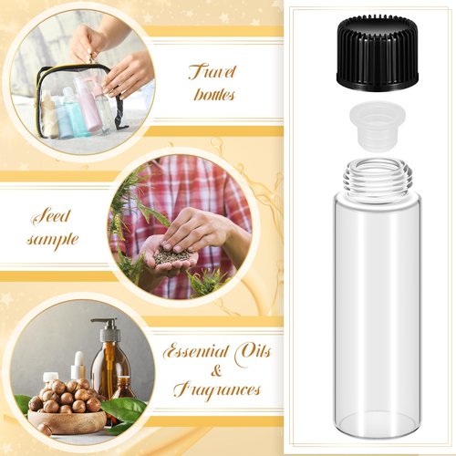 Lallisa 80 Pcs 7 ml Small Glass Vials with Screw Caps Anointing Oil Bottles with Plastic Stopper Mini Sample Clear Leakproof Glass Bottles for Liquids Aromatherapy Fragrance Lightweight Perfume Travel