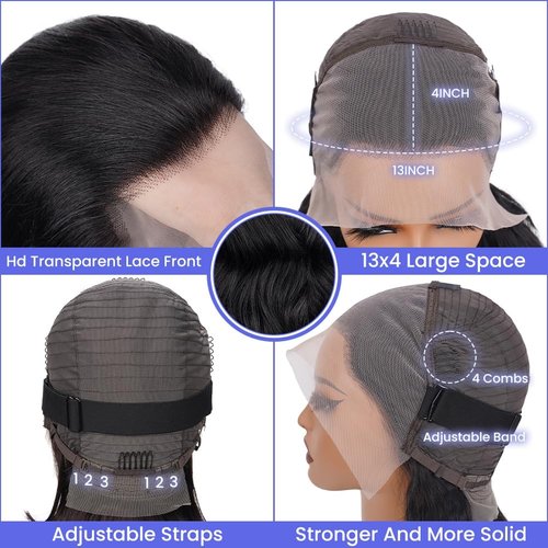 TONGMAY Lace Front Bob Wigs Human Hair 13x4 HD Lace Glueless Bob Wig Human Hair Short Straight Frontal Wigs for Women Pre Plucked with Baby Hair Side Part 180% Density Natural Black 14 Inch