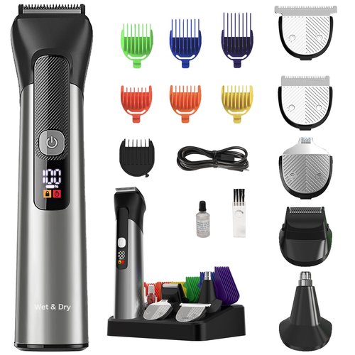 Beard Trimmer for Men – Stainless Steel Electric Razor & Shaver, Cordless Hair Clippers Grooming Kit, IPX7 Waterproof Nose Ear Face Body Trimmer, USB-C Rechargeable with Travel Lock, Gifts for Men