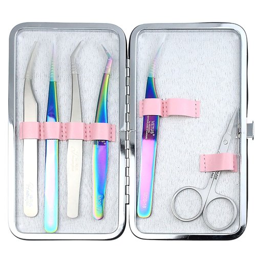 Small Tweezers Case for Eyelash Extensions, PU Leather Empty Storage Bag, Portable Travel Grafting Extension Makeup Tools Scissors Lash Brush (Pink) (TC-P)