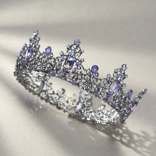 SWEETV Queen Crown for Women - Baroque Wedding Tiaras and Crowns, Jeweled Costume Tiara Princess Crown, Prom Birthday Party Halloween Hair Accessories, Black Gray + Purple, Shining Nola