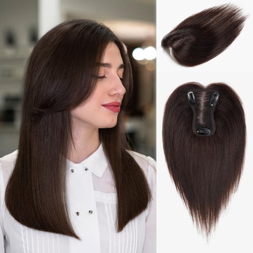 SHEIRIS Human Hair Toppers for Women, for Women with Thinning Hair Swiss Base, No Bangs, 10 Inch (#3)