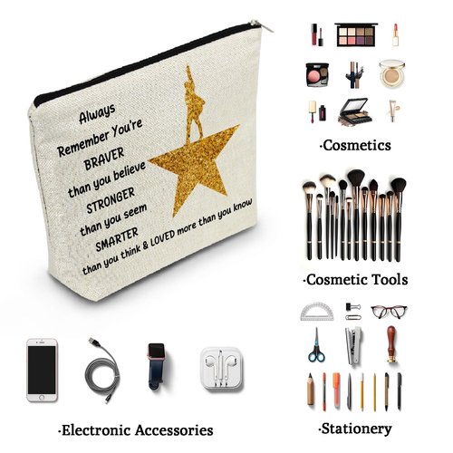 YULUENZE Broadway Musical Makeup Bag Musicals Hamilton Gift Organizer Bag You Are Stronger Smarter Than You Think Hamilton Toiletry Zipper Pouch Cosmetic Bag Gift for Broadway Fans Women