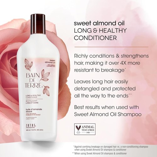 Bain de Terre Long & Healthy Shampoo and Conditioner Set | Sweet Almond Oil | Fortifies & Strengthens Long, Growing Hair | Paraben Free | Color-Safe | 13.5 Fl Oz