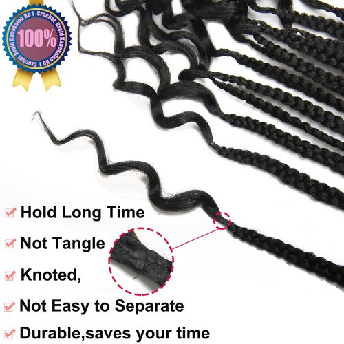 38 Inch Black Crochet Braids Box Braids Crochet Hair For Women 6Packs Long Black Box Crochet Braid Hair With Curly Ends(38inch, 1B#)