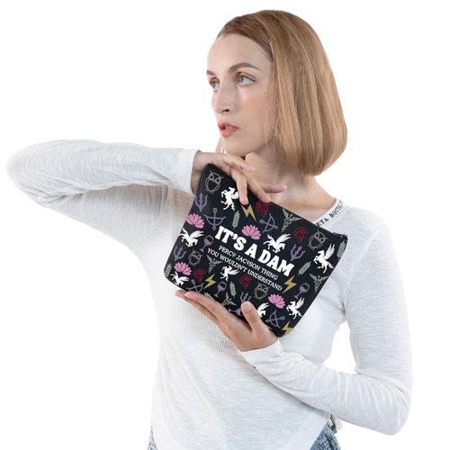 JNIAP Camp Blood Makeup Bag Camp Jupiter Gift 13 Cabins Gift I'd Rather Be In Camp Blood Zipper Pouch (It's a DAM black mb)