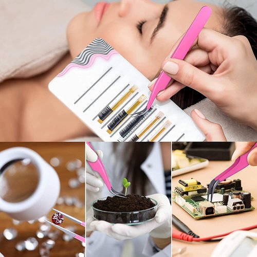 SIVOTE Lash Tweezers & Applicator Tool Set, 2-Pack Precision Tweezers (Straight & Curved Tip, Pink) with Gold Eyelash Applicator Tool for Extensions & False Lash Application