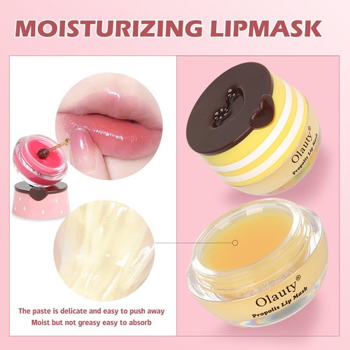 8 PCS Bee Lip Balm Lip Mask Honey Pot, Propolis Lip Mask Overnight Moisturizing Lip Balm with Stick, Lip Sleeping mask Hydrating Prevention Dry & Cracked,Reduce Lip Lines Scrubs Exfoliato